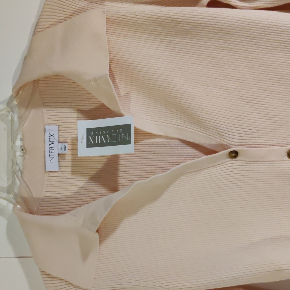 INTERMIX Blush Ribbed Button-Front Long Sleeve Top - Picture 5 of 11